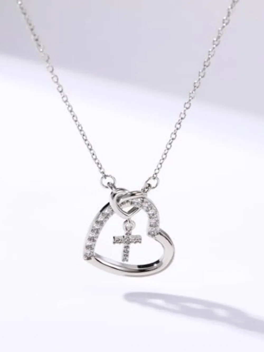 BRAND NEW Heart Cross Pendant Necklace for Women Teen Girls